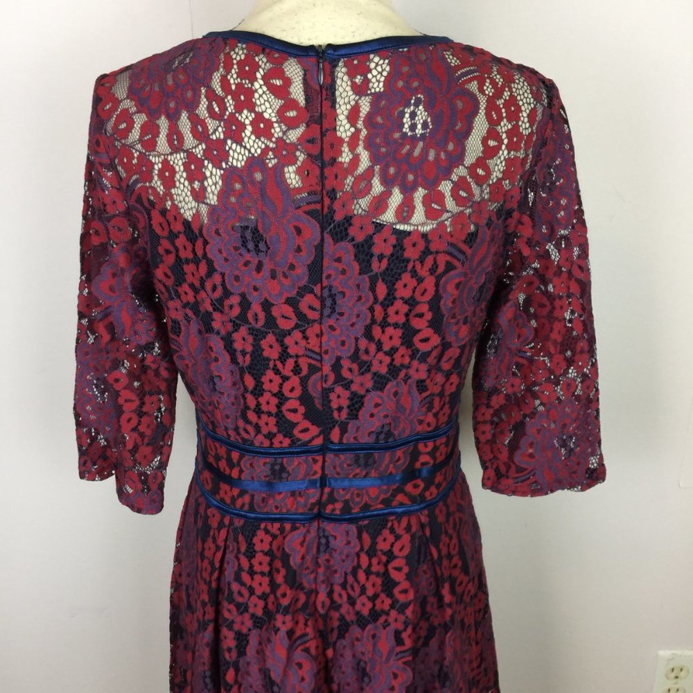 Miusol Fit & Flare Dress Size M Womans Red & Purple Lace Floral Half Sleeve - Picture 16 of 16